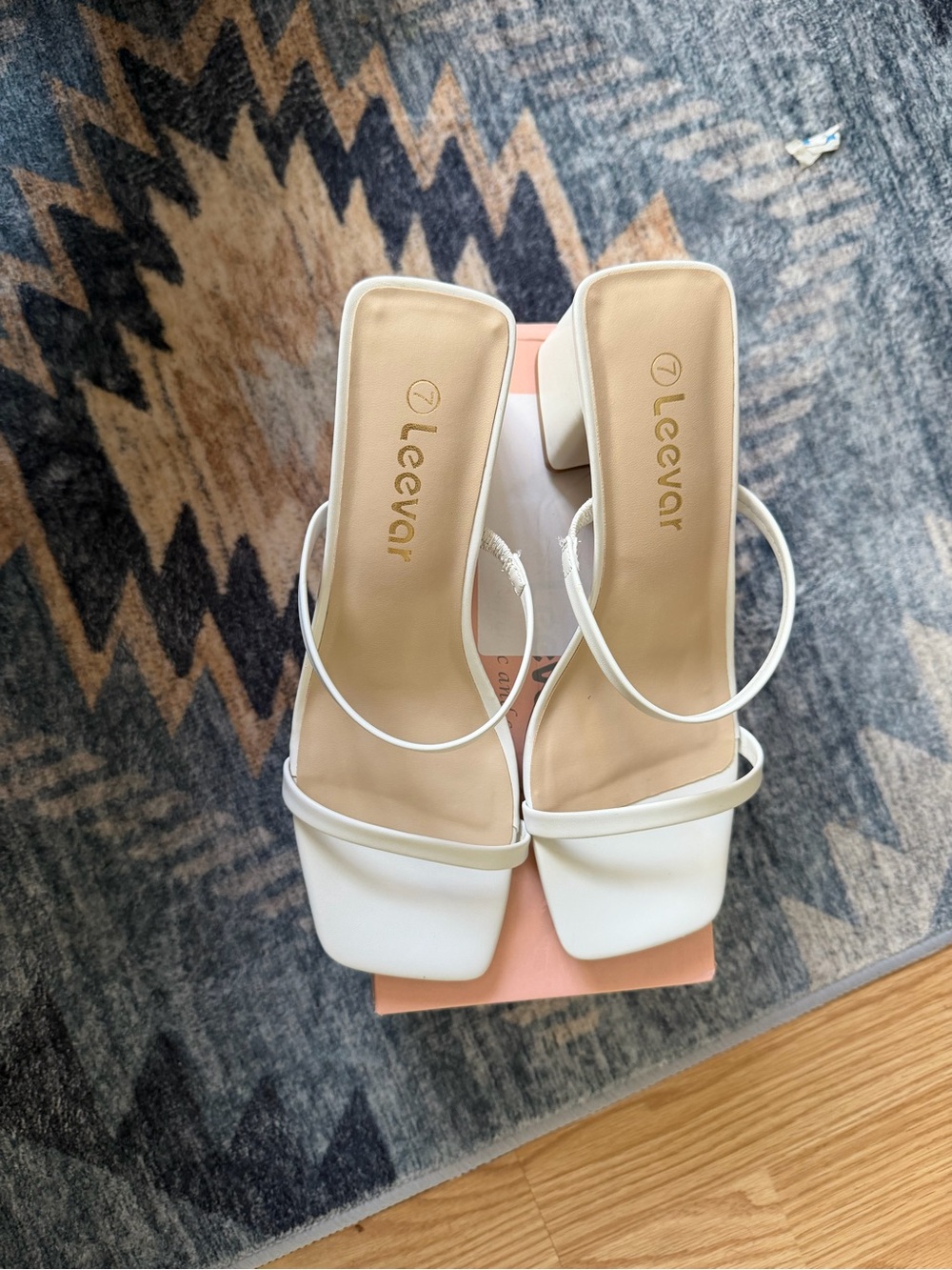 White Square-Toe Block Heel Sandals